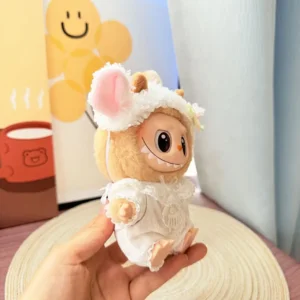 Handmade Cute Lamb Set for Labubu Doll - Side View with Fluffy Arm Puffs & Detachable Tail