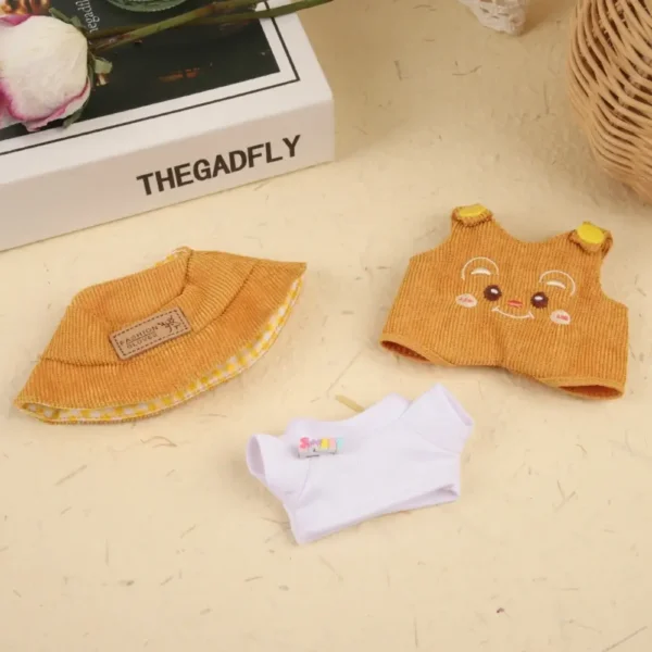 Handmade Brown Mocha Bear Onesie for Labubu Doll - Flatlay with Paw Print Onesie, Hood & Soft Fabric Texture