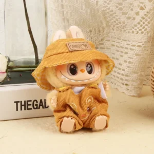 Handmade Cuddly Mocha Bear Onesie for Labubu Doll - Brown Outfit with Paw Print Hood & Button Details