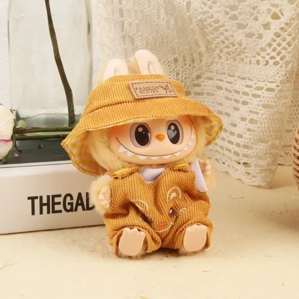 Handmade Cuddly Mocha Bear Onesie for Labubu Doll - Brown Outfit with Paw Print Hood & Button Details