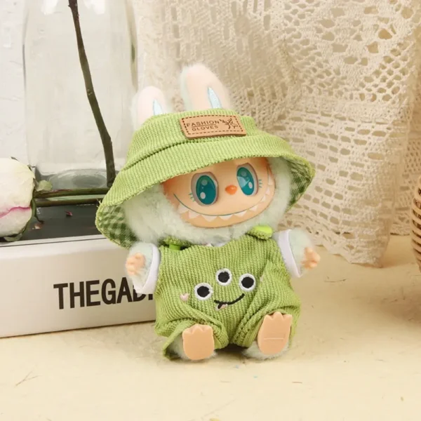 Handmade Cuddly Mocha Bear Onesie for Labubu Doll - Light Blue Outfit with Cloud Paw Hood & Elastic Cuffs