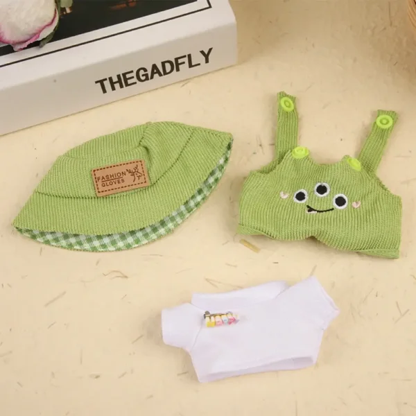 Handmade Light Green Mocha Bear Onesie for Labubu Doll - Flatlay with Cloud Paw Onesie, Hood & Elastic Hem