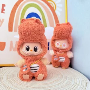 Handmade Orange Crocodile Set for Labubu Doll - Complete Outfit with Headpiece, Jumpsuit & Crossbody Bag