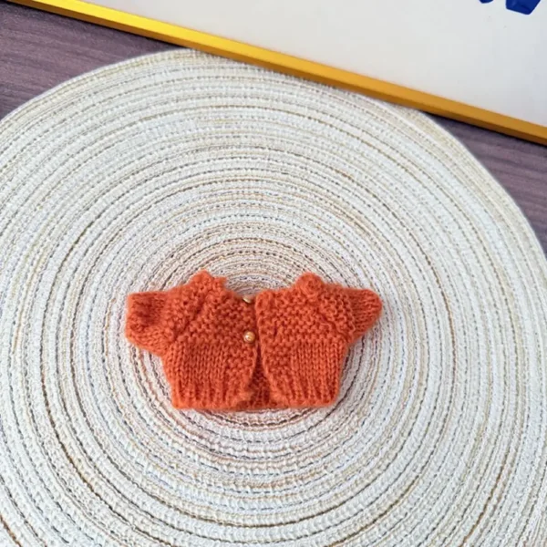 Handmade Orange Sweater for Labubu Doll - Cozy Knit with Cute Star Embroidery on Chest