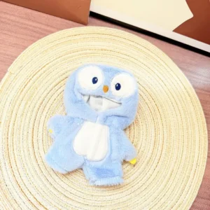 Handmade Penguin Costume for Labubu Doll - Flatlay of Black & White Jumpsuit with Detachable Wing Accessories