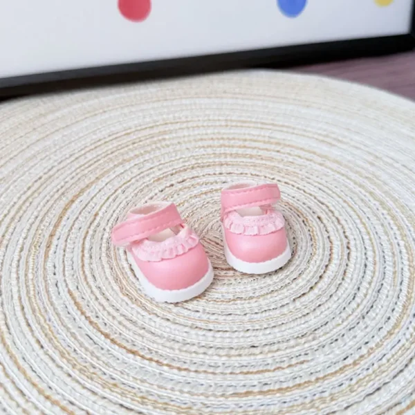 17cm Cute Pink Cartoon Leather Shoes Accessory for Labubu Dolls - Handmade Faux Leather Shoes with Cartoon Patches | Labubu Doll Accessories