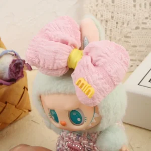 Handmade Pink Chic Style Set for Labubu Doll - Back View with Bowknot Detail, Pleated Skirt & Hat Ribbon