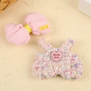 Handmade Pink Chic Style Set for Labubu Doll - Flatlay with Hat, Ruffled Top & High-waist Skirt in Soft Pink Fabric