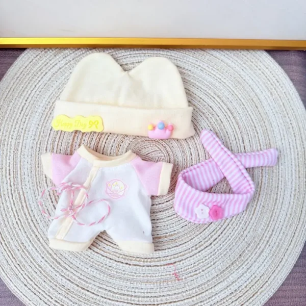 Handmade Pink Baby Hat for Labubu Doll - Close-up of Bunny Ears Knit Hat with Embroidery
