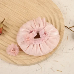 Handmade Cute Pleated Skirt Set for Labubu Doll - Pink Pleated Skirt with Ruffled Bow & Lace Trimmed Hair Clip