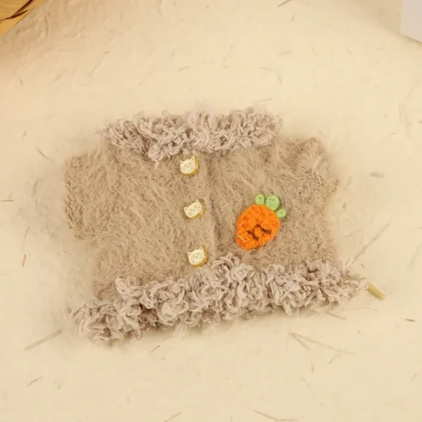 Handmade Brown Plush Skirt for Labubu Doll - Flatlay with Fuzzy Skirt, Ribbon Trim & Soft Fabric Texture