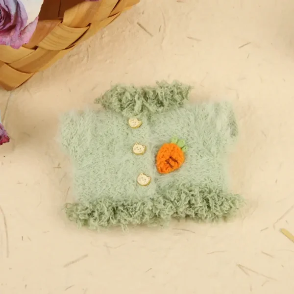 Handmade Light Green Plush Skirt for Labubu Doll - Flatlay with Fuzzy Skirt, Flower Patch & Hem Details