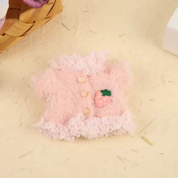 Handmade Pink Plush Skirt for Labubu Doll - Flatlay with Fuzzy Skirt, Heart Embroidery & Bow Details