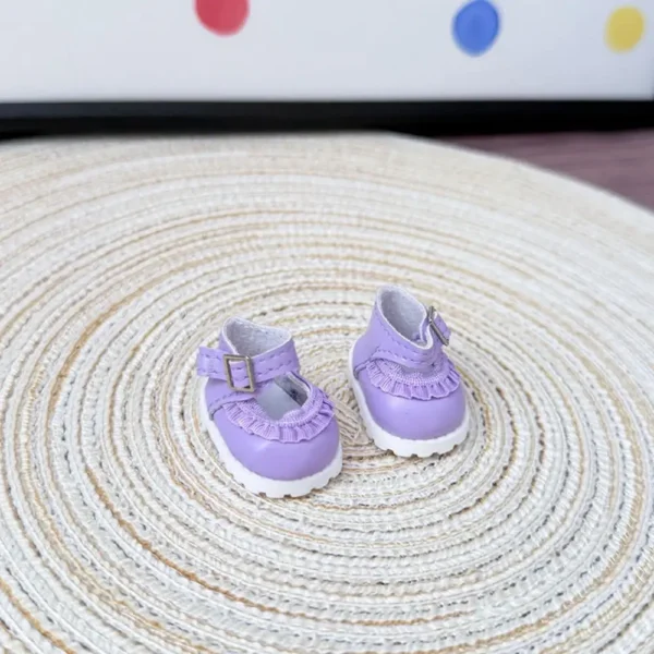17cm Cute Purple Cartoon Leather Shoes Accessory for Labubu Dolls - Handmade Faux Leather Shoes with Cartoon Patches | Labubu Doll Accessories