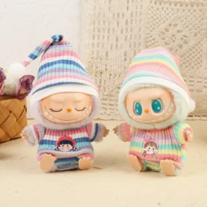 Handmade Colorful Rainbow Onesies for Labubu Doll - Pink & Blue Combo with Stripes-Ombre Comparison