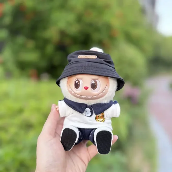 Handmade Cute Aristocratic School Uniform Set for Labubu Doll - Dark Blue Outfit with Striped Tie & Embossed Badge Details