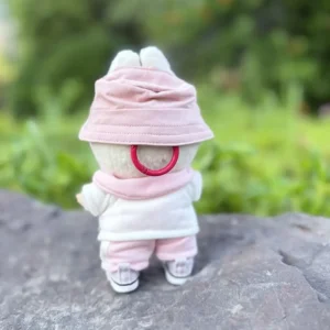 Handmade Cute Aristocratic School Uniform Set for Labubu Doll - Pink Outfit Back View with Detachable Bow & Pleated Skirt Details
