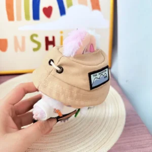 Handmade Floral Straw Hat for Labubu Doll - Closeup of Floral Ribbon, Bow & Weave Texture Details