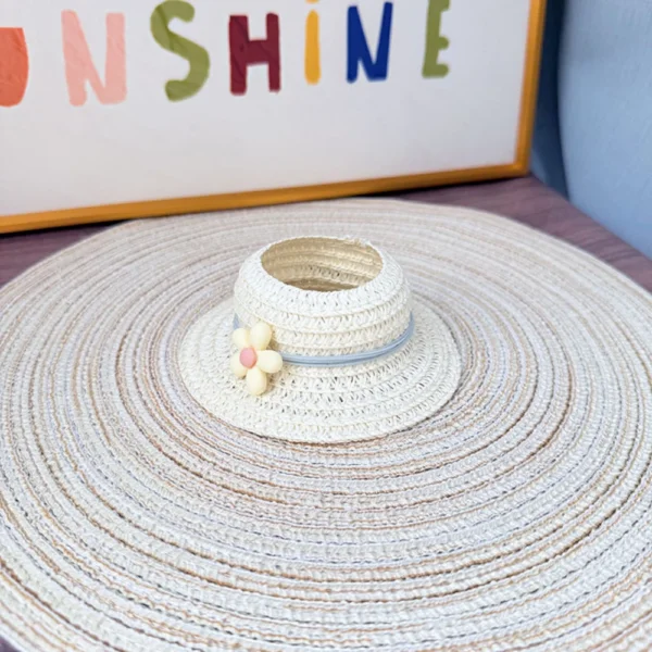 Cute Labubu Doll Straw Hat Accessories Whit Yellw Flower | Labubu Doll Clothing & Accessories