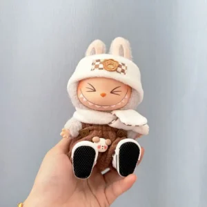 Handmade Style2 Brown Bear Costume for Labubu Doll - Knit Outfit with Detachable Tail & Scarf Details