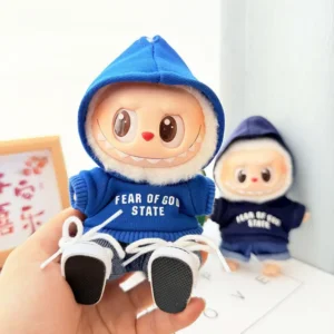 Handmade Fashionable Stylish Sweater Set for Labubu Doll - Blue Knit Sweater with Striped Pattern, Elastic Pants & Ankle Boots