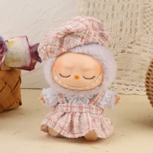 Handmade Chic Suspender Skirt Set for Labubu Doll - Pink Outfit with Bowknot Suspenders, Lace-trimmed Top & Matching Beret